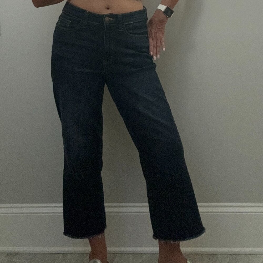Judy Blue Wide Leg Cropped Jeans Raw Hem Size 3